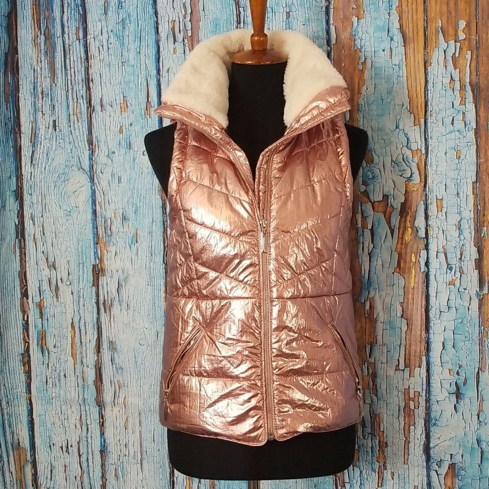 Jou Jou pink Metallic quilted puffer vest